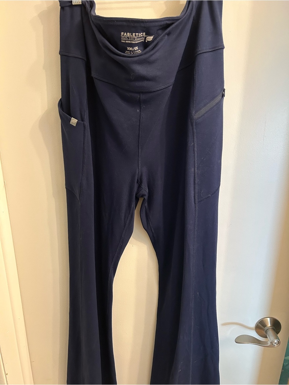 Fabletics Navy Flare-Leg High Waist Leggings with Side Pockets